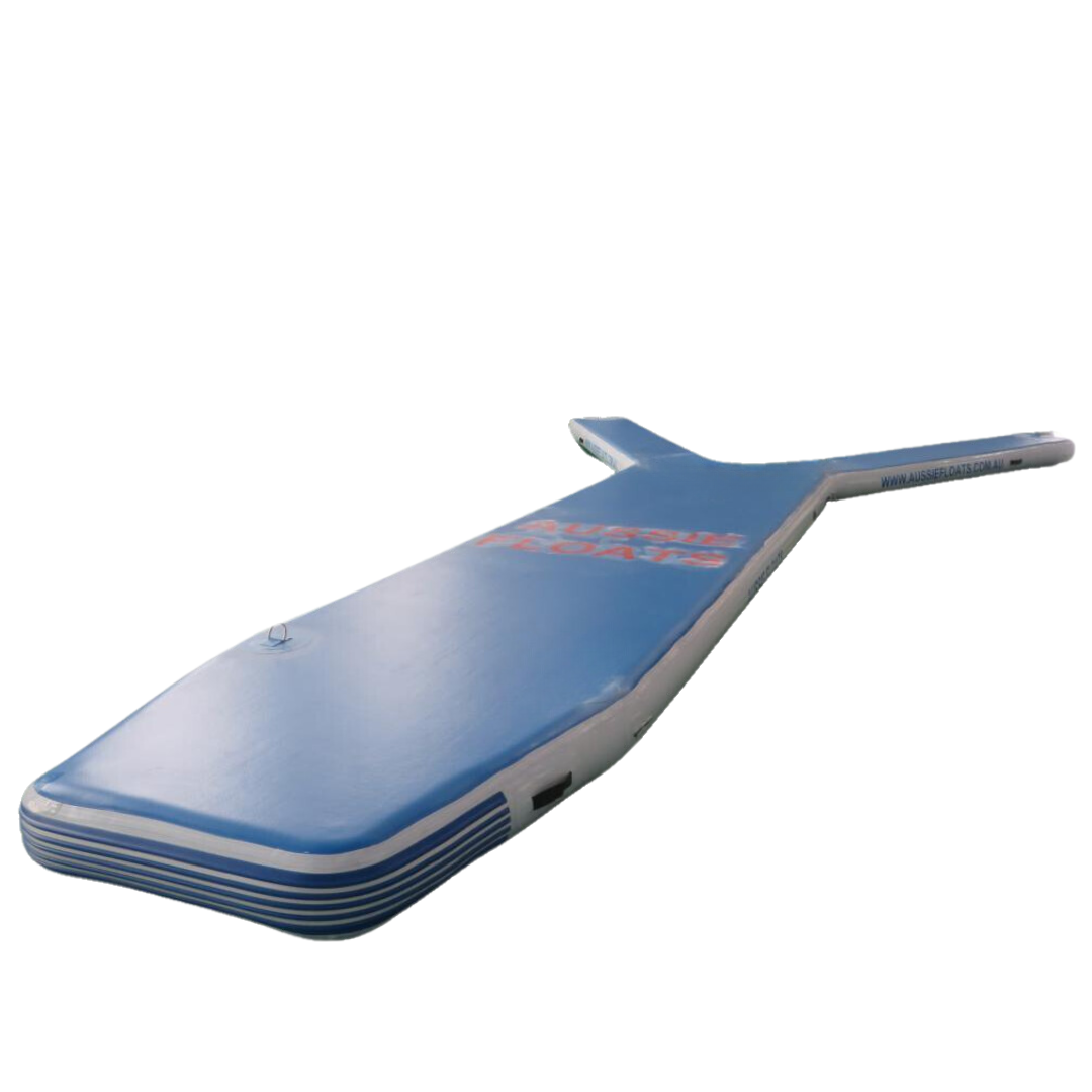 Aussie Floats ready-to-ship custom coloured inflatable pontoon, white with blue top