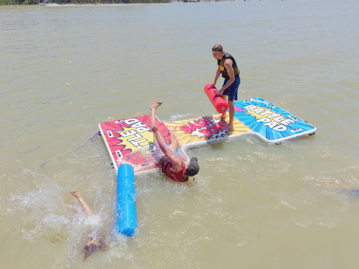 Aerial view of the Aussie Floats Battle Pad on the water