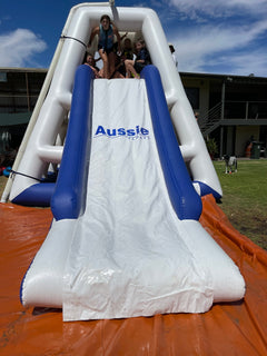 Aussie Floats inflatable water slide on the water