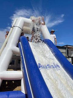 Aussie Floats inflatable water slide floating platform