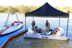 Aussie Floats Party Pad floating platform moored to a boat