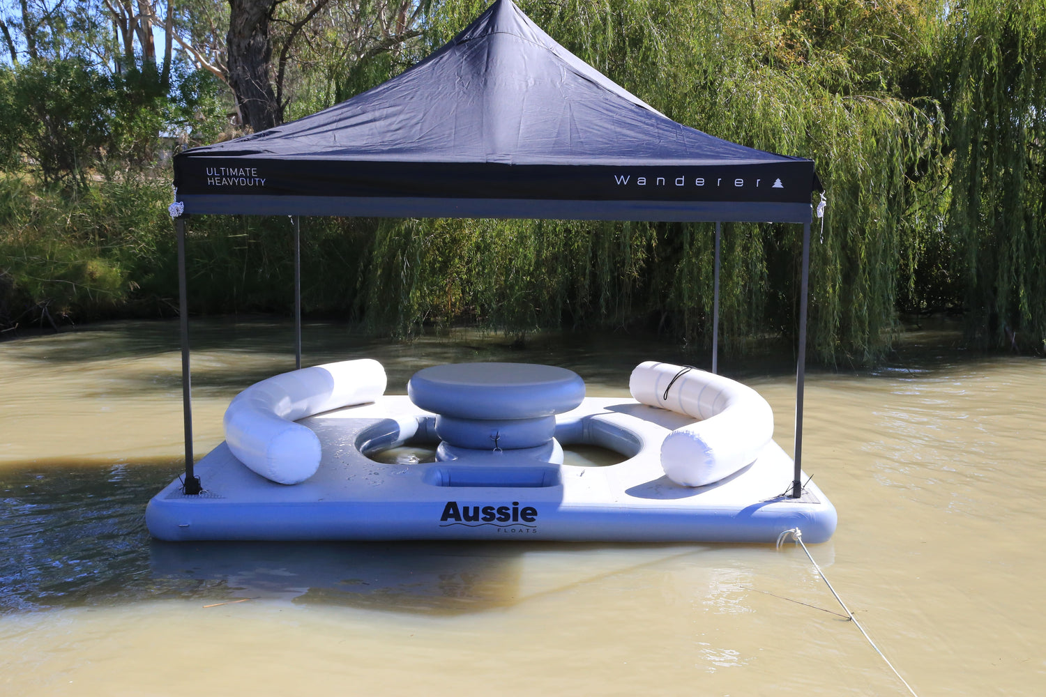 Aussie Floats Party Pad floating inflatable platform on the water