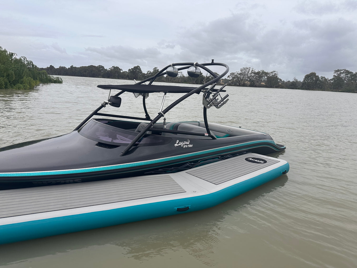 Aussie Floats Walk Up Series pontoon with non-slip Waterwood deck