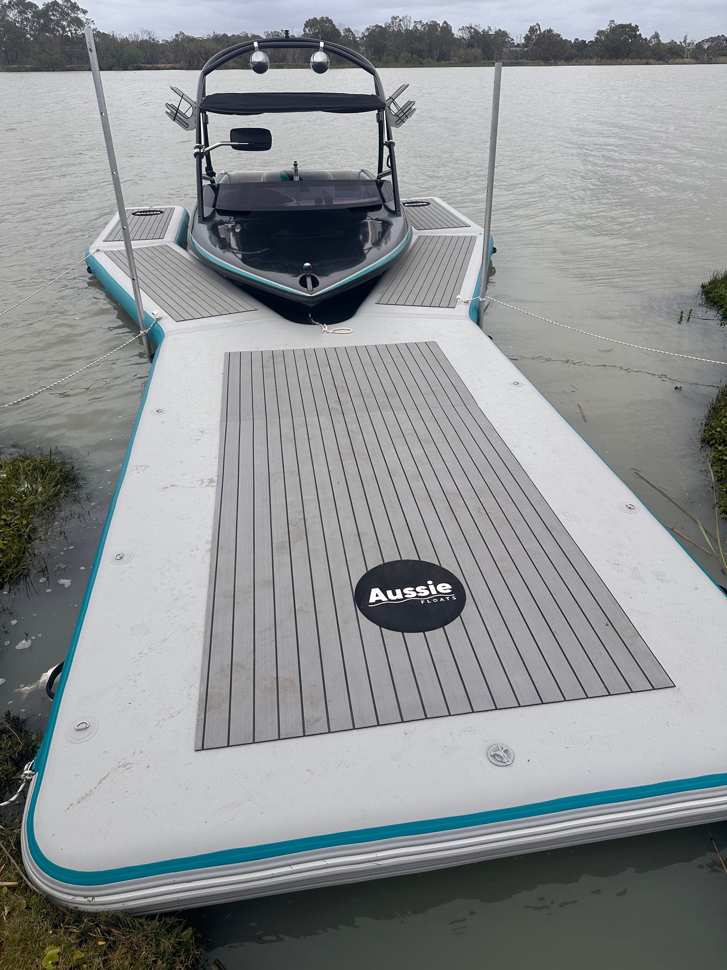 Aussie Floats Walk Up Series inflatable boat pontoon on the water