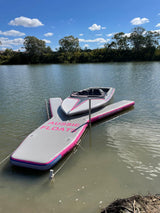 Aussie Floats Custom Coloured Series inflatable pontoon matched to a boat